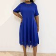 thumbnail image 1 of LOVZFMLL Robe Maxi d'Été Ample pour Femme, Unie, à Fleurs Brûlées, Ajourée, à Manches Courtes, à Col Rond, Bleu, TG, 1 of 7