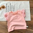 thumbnail image 2 of WEIYLL Girls T-Shirts Summer Solid Color Crew Neck Ruched Flying Sleeve Casual Outing Going Out Tops for 3-6 Months, 2 of 5