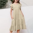 thumbnail image 1 of Qertyioot Robes pour Filles à Manches Volantées, Robe d'Été Trapèze Décontractée, Robe Midi Évasée à Étages avec Poches, 1 of 7