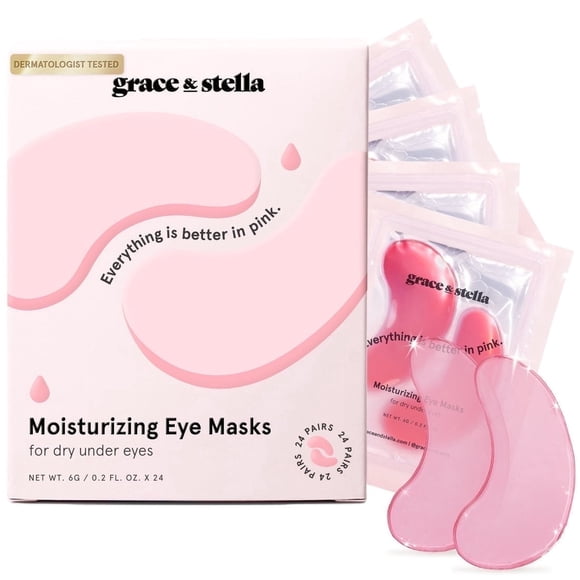 Grace & Stella Masques Contour des Yeux, Patchs Gel Hydratants pour Cernes et Rides, Tous Types de Peau, 48 Paires Roses