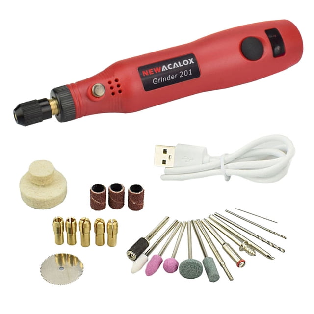 Mini Outil Rotatif Ponceuse Électrique Graveuse Stylo Perceuse en Rouge avec Réglages de Vitesse Variables Allant de 5000 à 15000 Tr/min. Conception Compacte et Légère avec une Poignée de Prise pour un Contrôle Précis. Comprend 25 Accessoires Tels Que des Forets, des Têtes de Meulage, des Roues de Polissage et un Câble de Chargement USB. rechargeable par USB et Convient à la Coupe, à la Gravure, au Fraisage, au Meulage, au Polissage et au Perçage sur des Matériaux comme le Métal, le Bois, la Pâte à Modeler et les Bijoux.