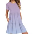thumbnail image 2 of Weiqiqre Robes de Travail pour Femmes, Robe T-Shirt d'Été Décontractée à Manches Courtes pour Femmes, Robes Mini à Étages avec Poches, 2 of 6