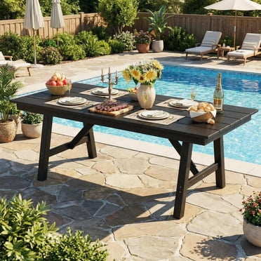 BeesClover Table de Salle à Manger de Patio en HDPE de 66,9 Pouces, Table Rectangulaire d'Extérieur Toutes Saisons pour 4-6 avec Trou pour Parasol de 1,97 Pouces, Robuste, Facile à Nettoyer
