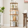 thumbnail image 1 of Flycity 4 Tier Rotating Bookshelf, 360° Display Rotating Bookcase Corner Storage Rack with Special Visible Partition Storage, Gold, 1 of 8