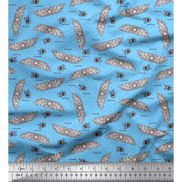 Soimoi polyester Crepe Fabric Dot,Wings & Eyes Fashion Print Fabric by the Yard 52 Inch Wide