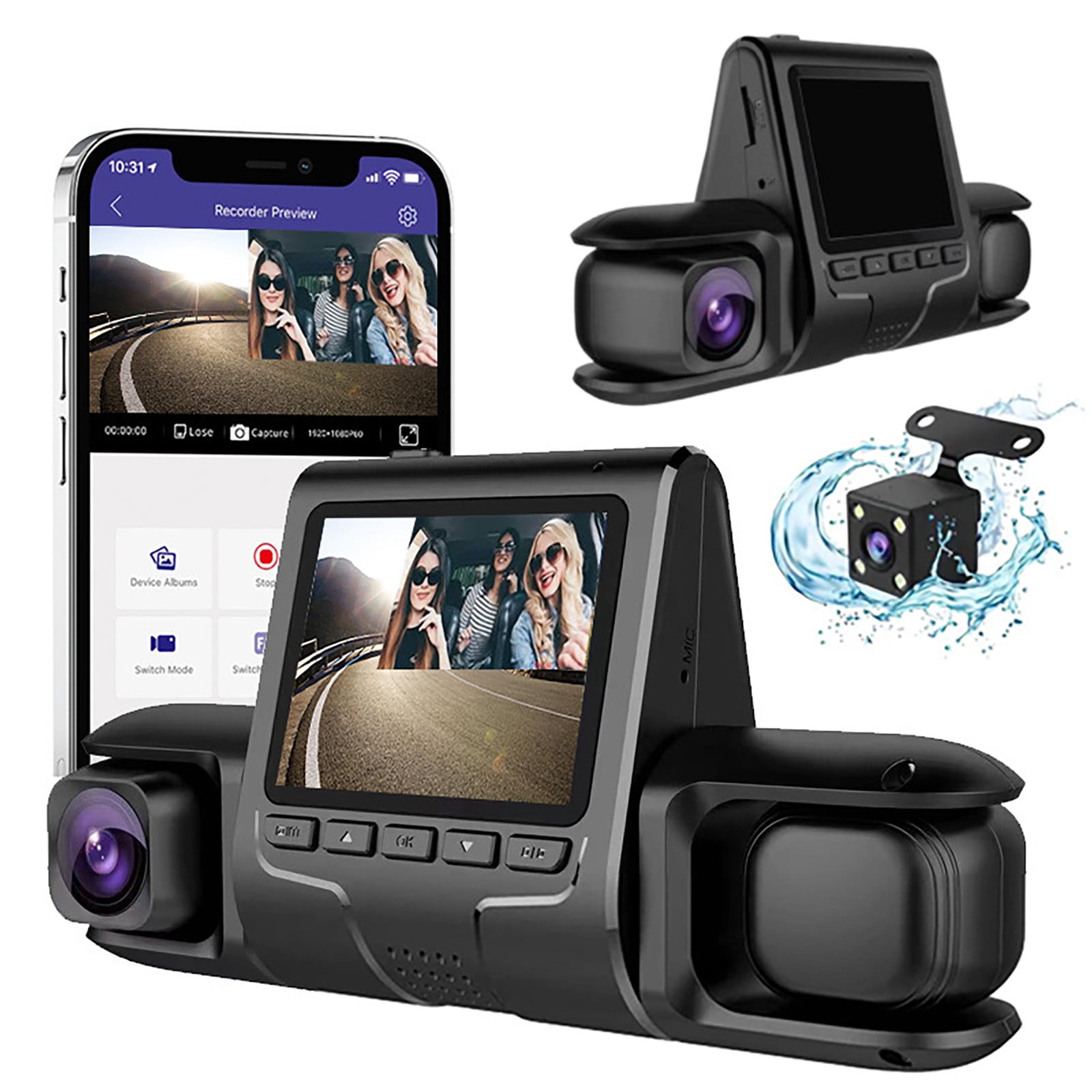 Dash Cam Front and Rear,Dash Camera for Cars,3 Channel Dash Cam Front and Rear Inside 1080P Dash Camera for Cars Dashcam Three Way Car Camera with Ir Night Vision Loop Recording Motion Detection