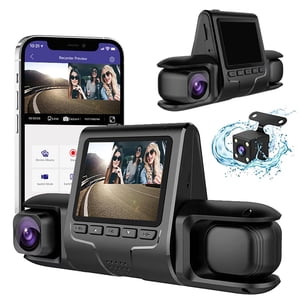 Dvkptbk Compteur d'enregistrement 3 Canal Dash Cam Intérieur avant et arrière 1080P Caméra Dash pour voitures Caméra Dachcam à trois voies avec ir Night Vision Loop Enregistrement Détection de mouvement Smart Home Appareils