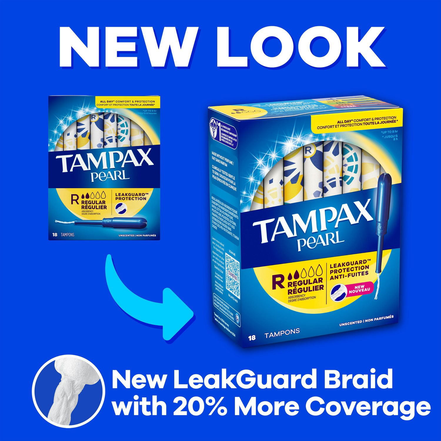 Tampax Pearl Tampons, with LeakGuard Braid, Super Plus Absorbency, Unscented18 count