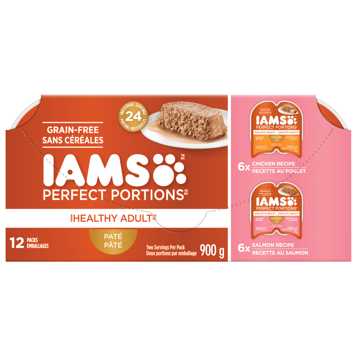Iams Perfect Portions Healthy Adult Grain Free Chicken & Salmon Pâté Wet Cat Food 12 Pack