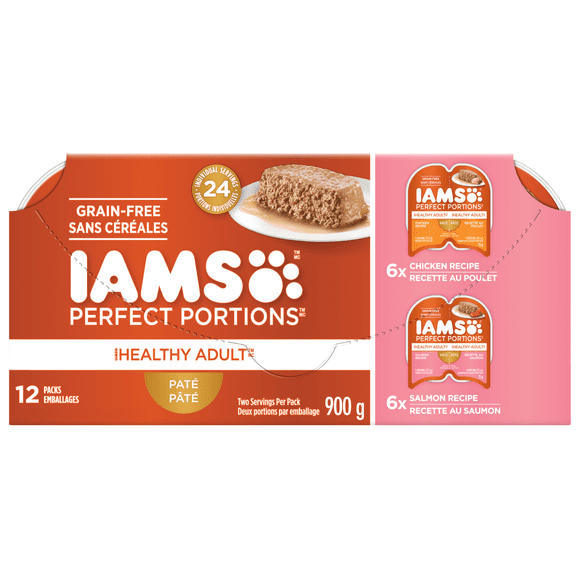 Iams Perfect Portions Adulte en Santé Sans Céréales Pâté au Poulet & au Saumon Nourriture Humide pour Chats Lot de 12