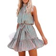 thumbnail image 1 of Honganda Women Summer Dress, Floral Halter Mock-Neck Sleeveless Ruffled Skirt, 1 of 9