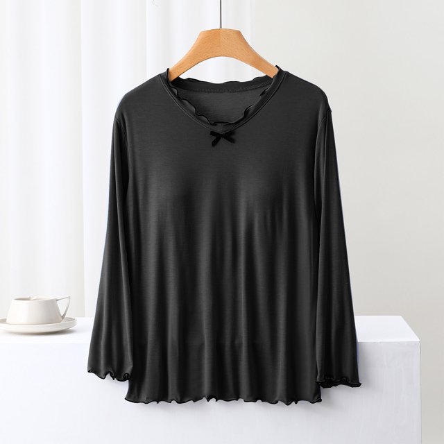 Ensembles de Pyjama pour Femmes Blouse Unie Décontractée Mode Col Rond Manches Longues Vêtements de Nuit Hauts