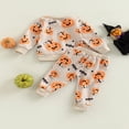 thumbnail image 4 of Ensemble d'Halloween 2 Pcs pour Bébé, Chandail à Manches Longues à Imprimé Citrouille + Pantalon, 4 of 9