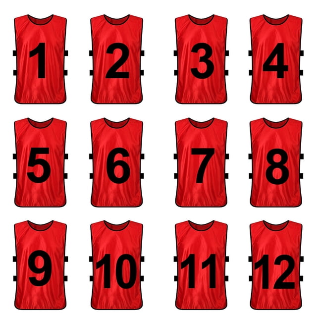 TOPTIE Ensembles de 12 Gilets d'Entraînement Numérotés (#1-12), Chasubles de Soccer