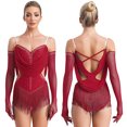 thumbnail image 1 of Aislor Robe de Danse Latine Jazz à Franges avec Gants Rouge TTG, 1 of 7