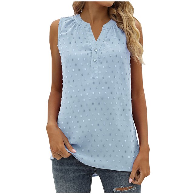 Timegard Women Summer Tank Tops V- Neck Button Mesh Sleeveless Lightweight Casual Loose Tops Blouse