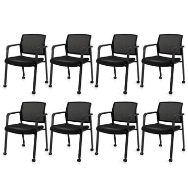 Gymax Ensemble de 8 Chaises de Bureau pour Conférence, Chaises Empilables en Maille pour Invités avec Roulettes Pivotantes
