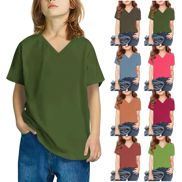 Feancey Boys Girls T Shirts Toddler Kids Short Sleeve V Neck T-Shirt Solid Color Casual Basic Tees Loose Fit Summer Tops 90 Off Clearance Sale Hot Pink 7 Years