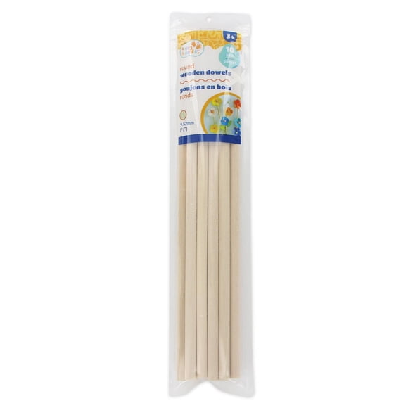 TINY HANDS Wooden Round Dowels - 10-Pack, 9.5 mm (0.37 in) × 304.8 mm (3/8 in × 12 in), 10pcs
