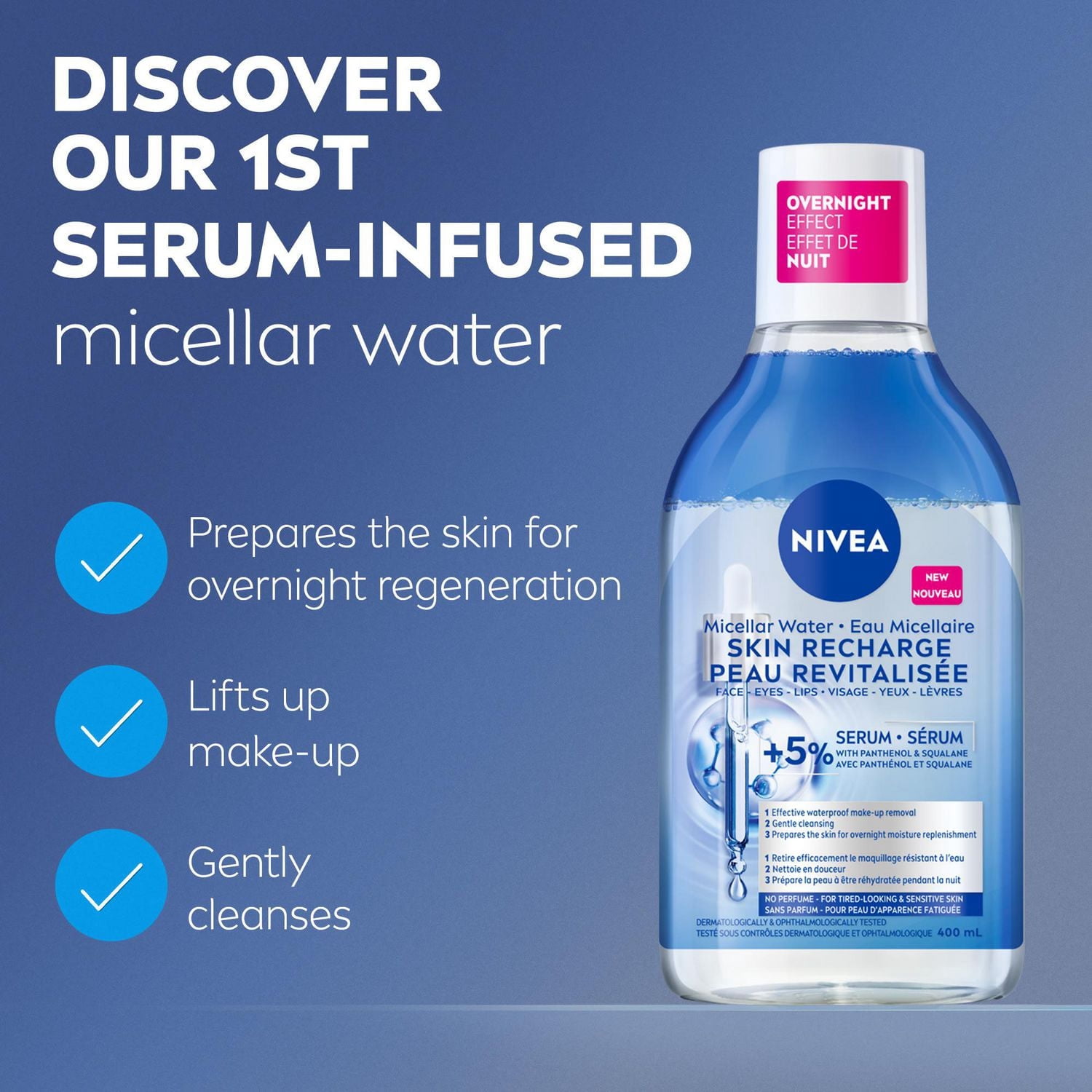 fr-CA NIVEA Eau Micellaire Peau Revitalisée, Peau Fatiguée et Sensible, Sans Parfum, 400mL