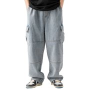 SGMVNU Pants for Men Casual Double Solid with Pocket Vintage Workwear Jeans, Lightweight Trousers for Men(Blue, Size M)