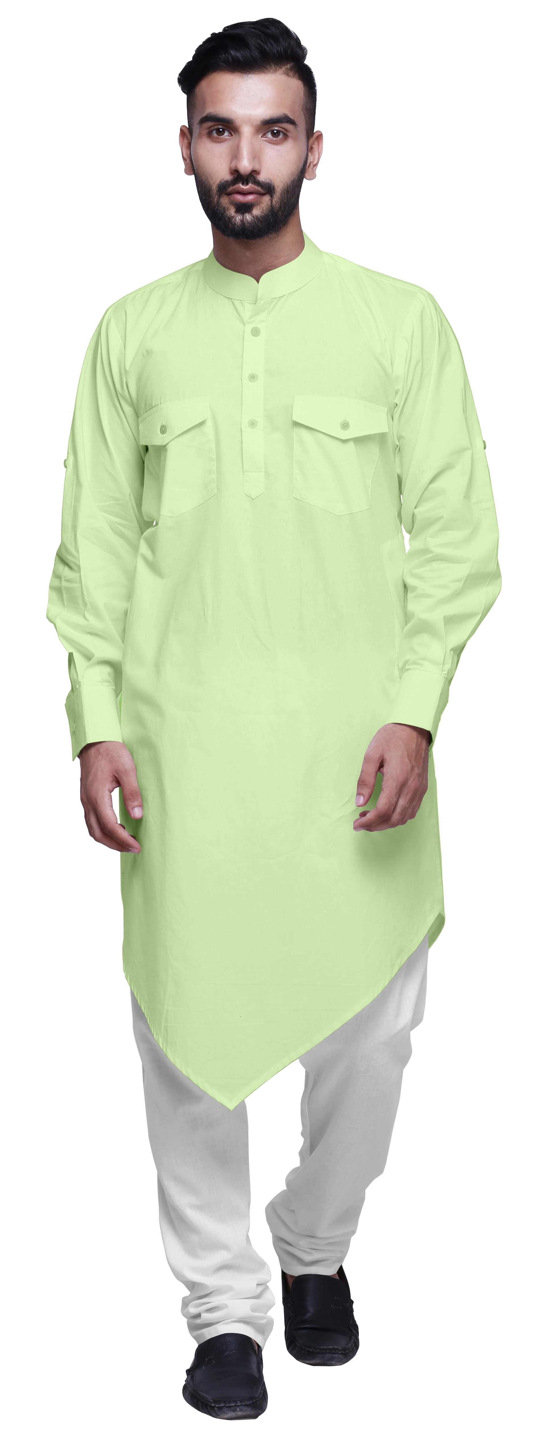 Atasi Indian Cotton Summer Kurta Mandarin Collar Long Kurta For Men
