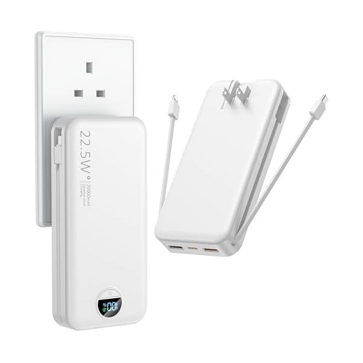 Portable Charger with Wall Plug, 20000mAh USB C Power Bank Fast Charging, External Battery Pack with Built in Cables, Digital Display, 5 Output 2 Input for iPhone Android Cell Phone Tablet