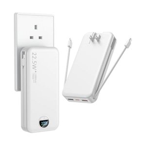Portable Charger with Wall Plug, 20000mAh USB C Power Bank Fast Charging, External Battery Pack with Built in Cables, Digital Display, 5 Output 2 Input for iPhone Android Cell Phone Tablet