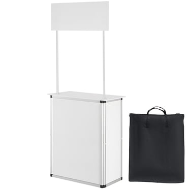 KFFKFF Promotional Display Table, Compact Trade Show Podium, Dimensions 30.91" x 14.96" x 71.46", Exhibition Stand with Wall, Pop-Up Podium Featuring Storage Rack and Transport Bag