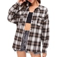thumbnail image 1 of Women Plaid Flannel Shirt Jacket Button Down Lapel Long Sleeve Shirts Blouse Shacket Cardigan Coats Fall Spring Clothes, 1 of 7