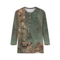 thumbnail image 2 of Bellella Hauts pour Femmes T-shirt à Imprimé Floral Col Rond Tee Tunique Douce Manches 3/4 Blouse T-shirt Femme Vert Armée S, 2 of 4