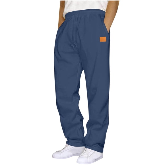 yardsong Drawstring Elastic Waist Sweatpants for Men Baggy Wide Leg Gym Workout Track Pants with Pockets Blue,L