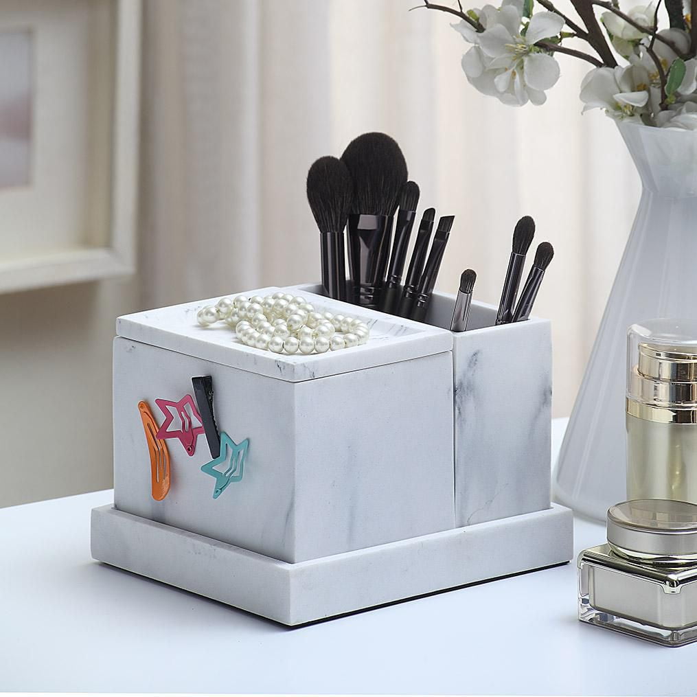 hometrends Ensemble de 4 organisateurs de meuble-lavabo en faux marbre avec côté magnétique, organisateur de meuble-lavabo en grès