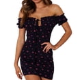 thumbnail image 1 of EYIIYE Women Floral Mini Dress Ruffle Short Sleeve Sexy Pencil Dress, 1 of 6