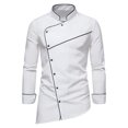 thumbnail image 1 of CEHVOM Chemise Décontractée à Col Montant pour Hommes Ourlet Incliné Manches Longues, 1 of 5