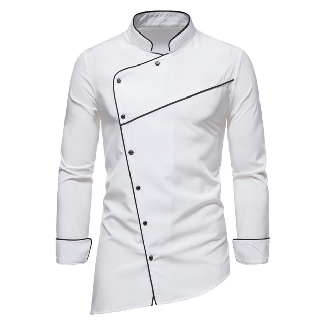 CEHVOM Chemise Décontractée à Col Montant pour Hommes Ourlet Incliné Manches Longues