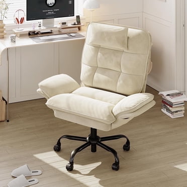 Bestier Big and Tall Executive Office Chair with Flip-Up Arms for Adults, Adjustable Height, Reclining Office Chair with Headrest & Side Pockets in Beige