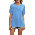 thumbnail image 1 of Yanlir Women's Fashion Spring Summer Solid Color Round Neck Short Sleeve Lace Patchwork Loose T-Shirt Summer Tops(Sky Blue,XL), 1 of 7