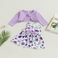 thumbnail image 2 of Tenue 2 Pcs pour Bébé Fille, Sans Manches, Col Ras du Cou, Robe Débardeur à Imprimé de Fleurs avec Nœud et Veste, Tenue d'Automne, 2 of 7