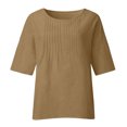 thumbnail image 4 of QATAINLAV Prime Éclair Aujourd'hui, Chemises en Lin pour Femmes Grande Taille Manches 3/4 Décontracté Ample T-Shirt Mignon Col Ras du Cou Blouse Plissée T-Shirts 2025 Printemps Été Tenues de Vacances Kaki m, 4 of 6