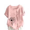 thumbnail image 2 of Jusqu'à 50 % de Rabais Horkkom Chemises à Manches Courtes pour Femmes Été Grande Taille Chemises en Lin Décontractées Col Rond Imprimé Floral Hauts Amples, 2 of 4