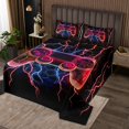 thumbnail image 2 of Erosebridal Ensembles de Courtepointe pour Filles Gamer pour Lit Très Grand Size, Ensemble de Lit Manette Dégradé Néon, Décor Éclair Rouge, Microfibre 3 Pcs, 2 of 5