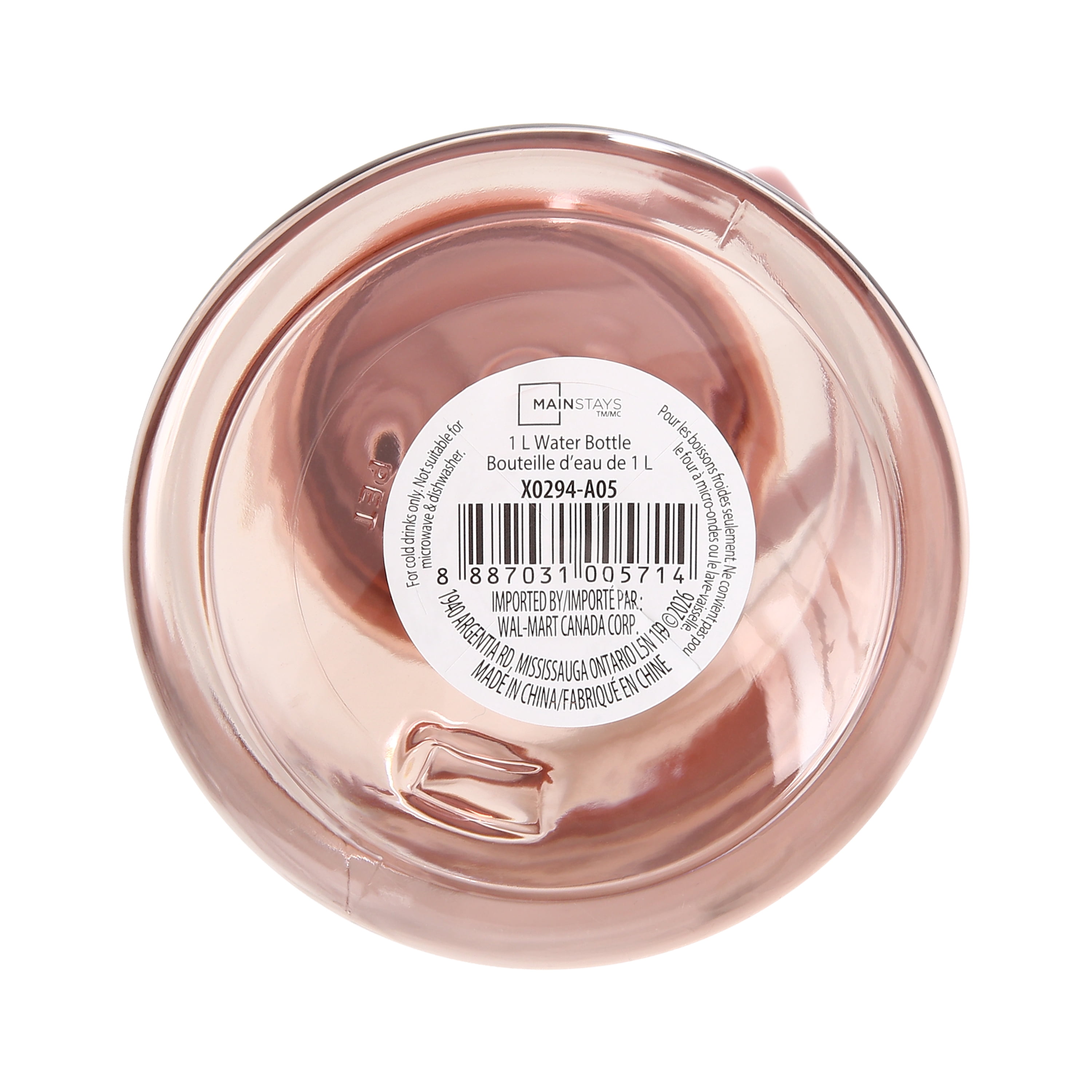 Gourde de sport Mainstays en plastique rose (34 oz / env. 1 L) à large ouverture et bouchon à paille rabattable