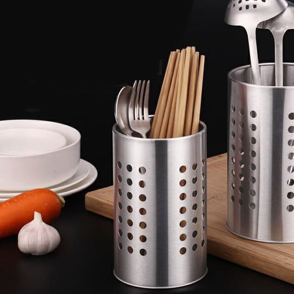 Thickened Stainless Steel Chopstick Tube, Commercial Milk Tea Store Bar Organizer, Straw Stick Knife Fork Draining Cage, Round Hole Design for Ventilation, Easy to Clean, Durable Metal