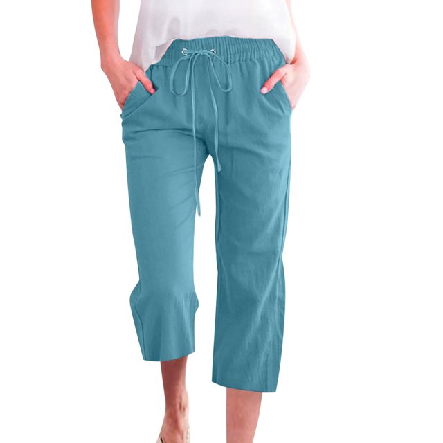 Innerwin Women's Solid Color Wide Leg Capri Pants, Night Sky Blue, Size L