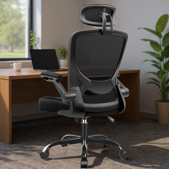 COOLHUT Chaise de Bureau Ergonomique à Dossier Haut, Chaise de Bureau à Domicile en Maille Respirante avec Soutien Lombaire Réglable, Appuie-Tête et Accoudoirs Relevables, Chaise Pivotante à Roulettes Gain de Place Confortable pour Ordinateur et Jeux, 400 Lb