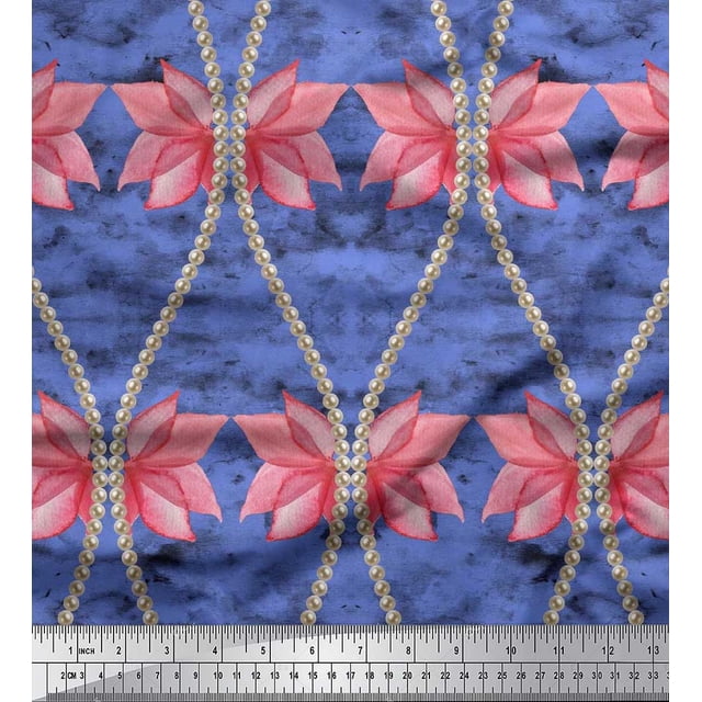Soimoi Poly Georgette Fabric Floral & Ogee Damask Decor Fabric Printed Yard 52 Inch Wide