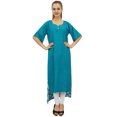 thumbnail image 1 of Bimba Women's Rayon Aqua Kurti Asymmetrical Hem Designer Kurta With Scarf - 30, 1 of 9