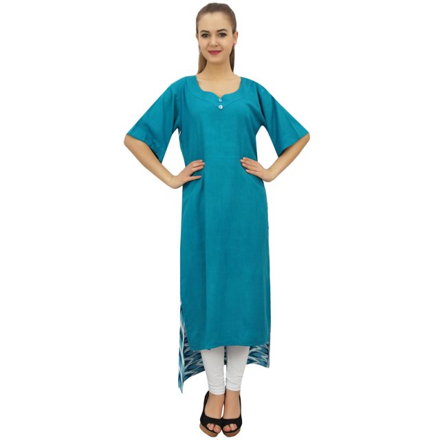 Bimba Women's Rayon Aqua Kurti Asymmetrical Hem Designer Kurta With Scarf - 30