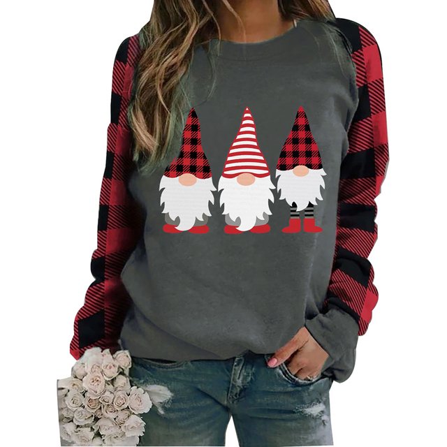 xiaxaixu T-shirt Imprimé de Noël pour Femmes, Pull-Over Patchwork à Manches Longues
